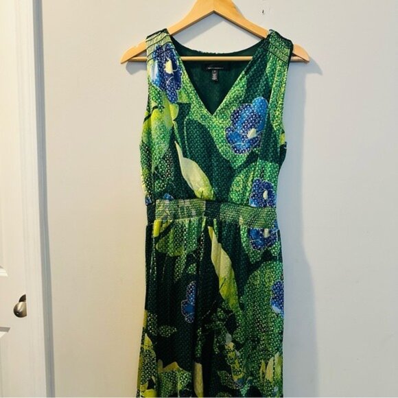 WHBM Green Floral Satin Hi Lo Maxi Dress 8 Mermaidcore Tropical Coquette Resero - Picture 5 of 15